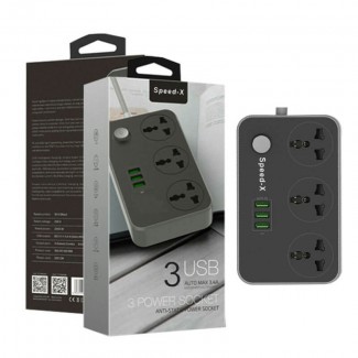 SPEED-X POWER UNIVERSAL TRAVEL 3 SOCKET + 3USB