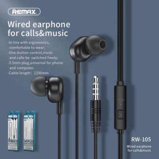 REMAX Stereo Handsfree RW 105 Earphones with Noise Isolation and Ergonomic Design