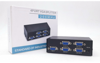 VGA Splitter 4 Port 200 MHz with DC 5V Power Adapter, Supports 1920x1440 Resolution Price in Pakistan | LAPTAB