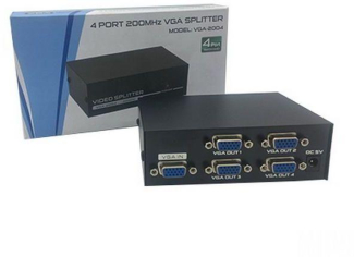 VGA Splitter 4 Port 200 MHz with DC 5V Power Adapter, Supports 1920x1440 Resolution Price in Pakistan | LAPTAB
