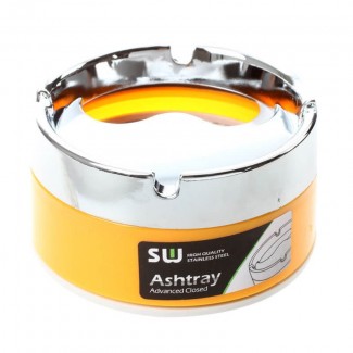 Ashtray Advanced Closed Stainless Steel Cylinder Design with Push Lid for Easy Use Price in Pakistan | LAPTAB