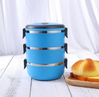 3 Layers Stainless Steel Food Container with Leak-Proof Seal and Carry Handle