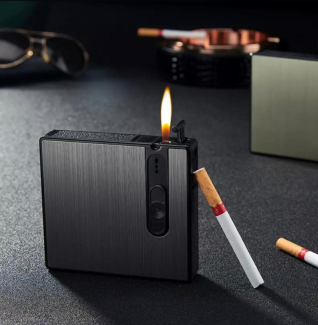 Portable Lighter Push Cigarette Holder Case Tobacco Box