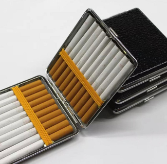 1 PC Metal Frame Faux Leather Black Cigarette Storage Box