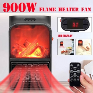 900W Electric Flame Heater with LED Display, Remote Control, Auto Shut-Off, 2 Speeds