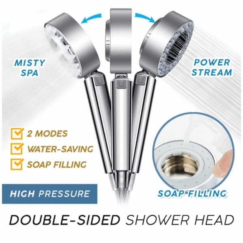 Double Sided Handheld High Pressure Spray Shower with 3 Adjustable Modes and Rain Shower Technology