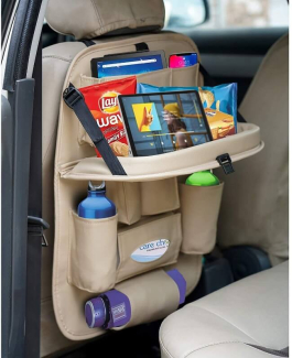 Car Seat Organiser with 8 Pockets, Foldable Tray Table, Tablet Holder, PU Leather