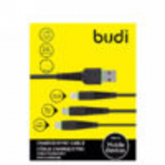 budi 3in1 Charge/Sync USB Cable M8J150T3 with Micro USB, Type C, Lightning, 1.4M Price in Pakistan | LAPTAB