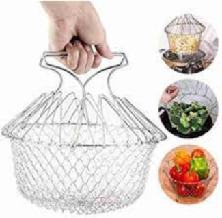 Steam Rinse Deep Fry Chef Magic Mesh Basket with Cool-Touch Handles for Easy Cooking