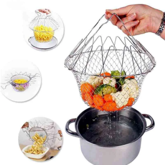 Steam Rinse Deep Fry Chef Magic Mesh Basket with Cool-Touch Handles for Easy Cooking Price in Pakistan | LAPTAB
