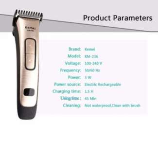 Kemei KM-236 Rechargeable Professional Barber Hair Clipper with 5 Ceramic Heads and 40-Minute Runtime Price in Pakistan | LAPTAB