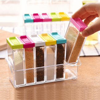 6 Pcs Kitchen Spice Jar Set with Automatic Lid and Transparent Design Price in Pakistan | LAPTAB