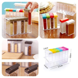 6 Pcs Kitchen Spice Jar Set with Automatic Lid and Transparent Design