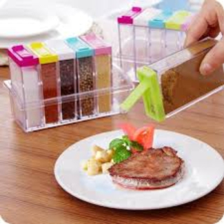 6 Pcs Kitchen Spice Jar Set with Automatic Lid and Transparent Design Price in Pakistan | LAPTAB