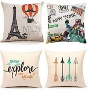 Handmade Cotton Blend Cushion Cover with Travel Theme and Envelope Closure Price in Pakistan | LAPTAB