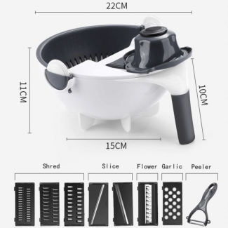 Vegetable Cutter with 8 Replaceable Blades and Rotating Drain Basket for Easy Washing Price in Pakistan | LAPTAB