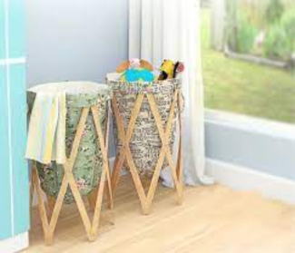 Wooden Fabric Laundry Bin with 2 Compartments for Dark and Light Clothes, Multicolours Price in Pakistan | LAPTAB