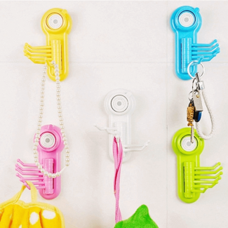 Powerful Suction Cup Hook Set, 6 Adjustable Multicolor Adhesive Hooks, No Drilling Needed