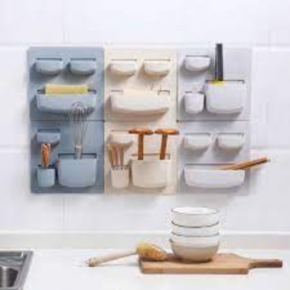 Wall Rack Sticky Plastic Holder White Carved Wall-Mounted Shelf for Space Saving Price in Pakistan | LAPTAB