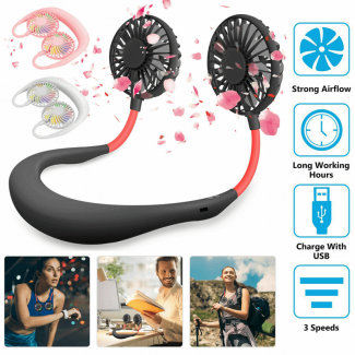 Mini Portable USB Rechargeable Neck Fan with LED Light, 3-Speed Hand-Free Cooling Price in Pakistan | LAPTAB