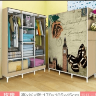 Cupboard Cloth Almari with Large Shelving, Zipper Doors, Black or Beige, Easy Assembly Price in Pakistan | LAPTAB
