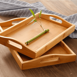 Set of 3 Natural Bamboo Serving Trays with Handles, Durable and Heat Resistant