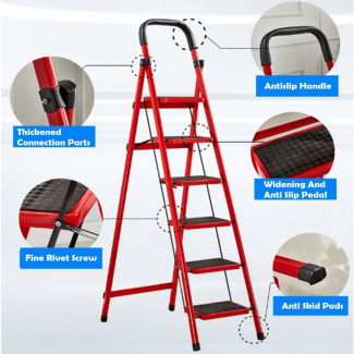 Folding 6-Tier Lightweight Steel Step Ladder with Hand Grip and Tool Platform