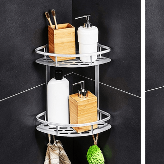 Stainless Steel 2 Tier Wall Mounted Triangle Bathroom Shelf - Silver