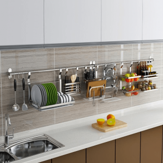 Mega Kitchen Utensils Wall Mount Organizer with 2 Fruit Baskets, Spice Racks, and Hooks Price in Pakistan | LAPTAB