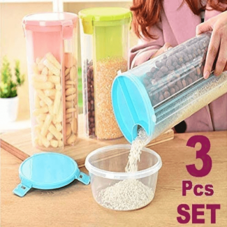 3 Compartment Airtight Food Storage Jar with Rotating Lid for Grains and Cereals Price in Pakistan | LAPTAB