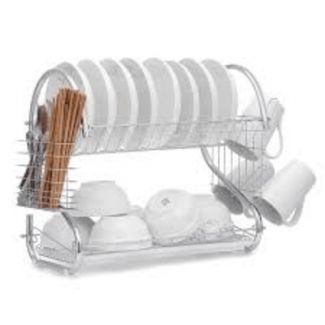 2 Tier Dish and Utensils Drainer with Board, Metal Construction, Holds 18 Plates Price in Pakistan | LAPTAB
