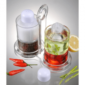 Oil Vinegar Salt and Pepper Dispenser Set, 5-Piece BPA-Free Space-Saving Design