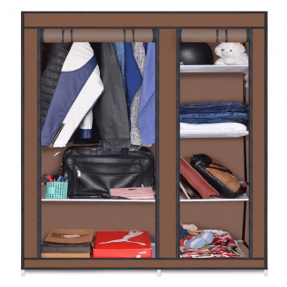 Collapsible Cloth Wardrobe Brown with 6 Shelves, Steel Frame, Washable Fabric Price in Pakistan | LAPTAB