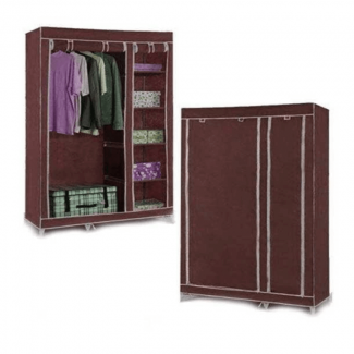 Collapsible Cloth Wardrobe Brown with 6 Shelves, Steel Frame, Washable Fabric