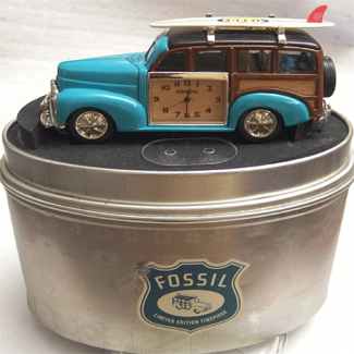 Fossil Brand Antique Woody Wagon Clock- Metal