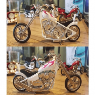 Fossil Brand Antique Chopper Bike Clock _ Metal White Fire