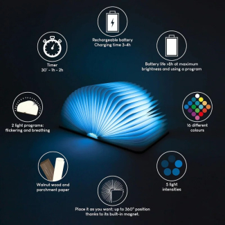 Book Shaped LED Night Light Large, Portable White Maple Wood with Rechargeable Battery Price in Pakistan | LAPTAB