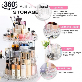 Round Acrylic Makeup Organizer with Rotating Shelves, Durable and Washable Storage Price in Pakistan | LAPTAB
