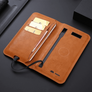 Custom PU leather wallet wireless charger power banks 5200mah