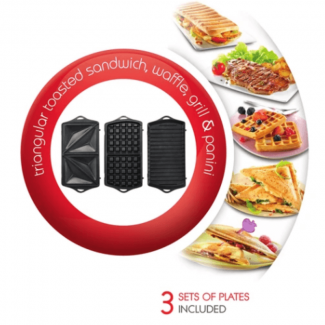 Moulinex SW612543 Sandwich Maker with 3 Removable Non-Stick Plates, 700W, Ruby Red Price in Pakistan | LAPTAB
