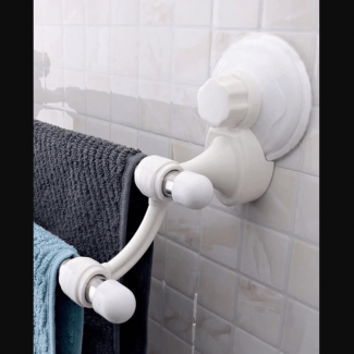 Suction Cup Double Bar Towel Holder White - Stainless Steel, No Wall Damage, Reusable Price in Pakistan | LAPTAB