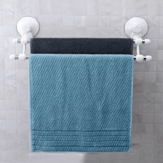 Suction Cup Double Bar Towel Holder - White 