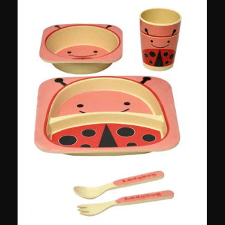Bamboo Fiber Kids Dinnerware Set 5 Pcs with Animal Prints, BPA-Free, Dishwasher Safe Price in Pakistan | LAPTAB