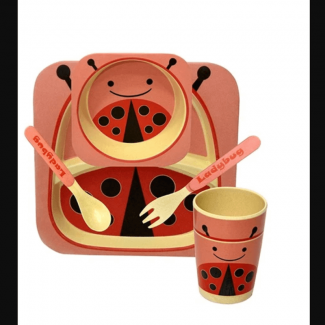 Bamboo Fiber Kids Dinnerware Set 5 Pcs with Animal Prints, BPA-Free, Dishwasher Safe Price in Pakistan | LAPTAB