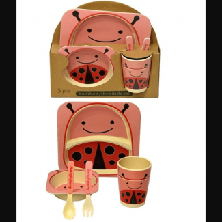 Bamboo Fiber Kids Dinnerware Set 5 Pcs with Animal Prints, BPA-Free, Dishwasher Safe Price in Pakistan | LAPTAB
