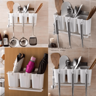 Self-Adhesive Wall Mounted Kitchen Drain Storage Rack with Drain Holes, No Tools Needed