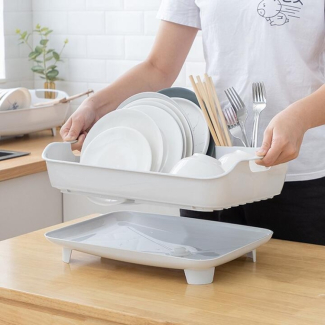 Double Tier Stainless Steel Dish Drying Rack with Rotatable Drainer Tray and Utensil Holder Price in Pakistan | LAPTAB