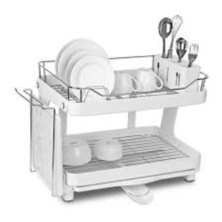 Double Tier Stainless Steel Dish Drying Rack with Rotatable Drainer Tray and Utensil Holder Price in Pakistan | LAPTAB