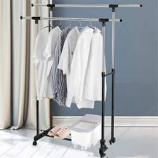 Stainless Steel Double Pole Clothes Rack with Adjustable Height and 4 Castor Wheels Price in Pakistan | LAPTAB
