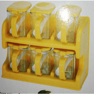 6 Piece Masala Pack Spice Rack with Wall Mount, Transparent Jars, and Spoons Price in Pakistan | LAPTAB